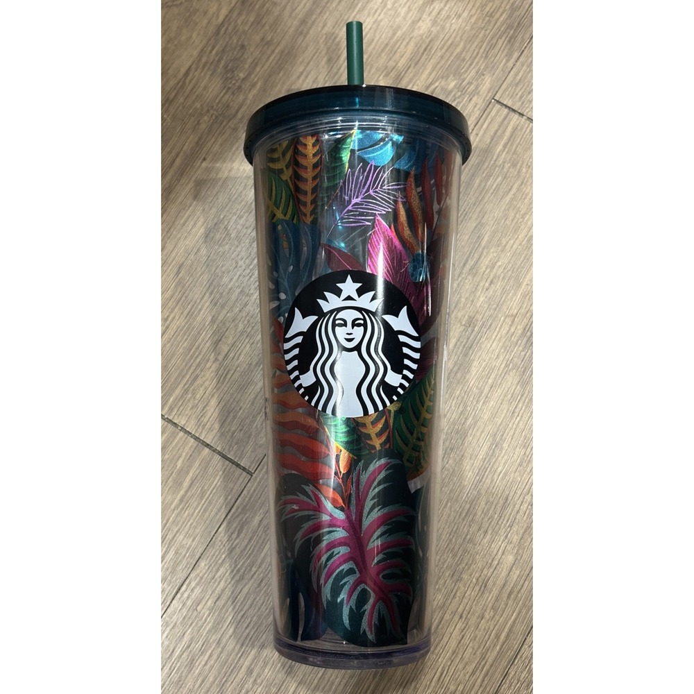 Starbucks 2017 Metallic Tropical Leaves Aloha Jungle Tumbler Venti 24oz cold cup